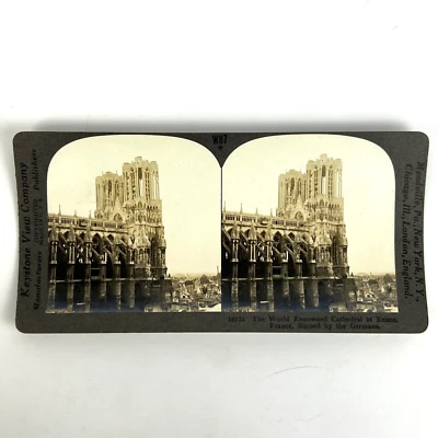 Foto antigua de la Primera Guerra Mundial Keystone View Co 18731 catedral en Reims destruida por alemanes Foto 1 de 4