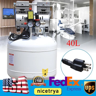 Compresor de aire dental portátil 40L bomba de aire silenciosa sin aceite 115PSI 110V/60HZ Foto 1 de 4