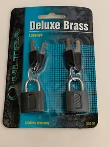 Neu & versiegelt Paar Deluxe 3/4' Messing Gepäckschlösser mit Schlüssel von Ultra #56019 - Bild 1 von 2