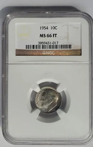 Roosevelt Dime 1954 NGC MS66 ft ***Rev Tye's*** # 101760 - Imagen 1 de 4