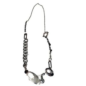 Bcbg Generation Hematite Wire Wrapped Necklace Pewter Silver Chain  Buckle