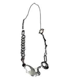 Bcbg Generation Hematite Wire Wrapped Necklace Pewter Silver Chain Buckle - Picture 1 of 2