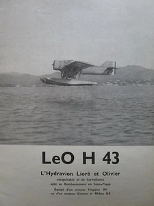 10/1936 PUB LIORE ET OLIVIER WASSERFLUGZEUG LeO H-43 HISPANO SUIZA GNOME RHONE AD - Bild 1 von 1