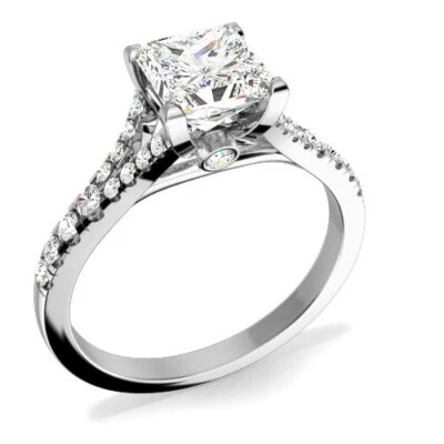 1.00 Ct Princess Cut Lab Created Diamond Engagement Ring 14K White Gold Size 6 - Image 1 of 4