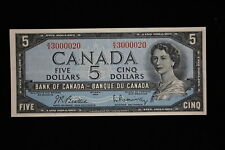 1954 Canada. ($5) Five Dollars. Ser. K/X. Beattie-Rasminsky. Note Serial Number.