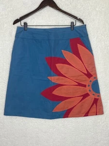 Boden 100% Cotton Applique Blue Skirt Fully Lined Women's Sz 14 Flower Daisy - Picture 1 of 10