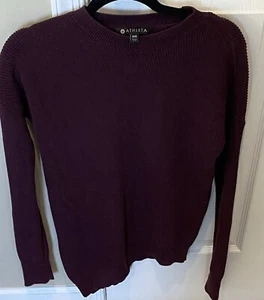 Athleta Sweater Top Womans XXS Solid Plum Long Sleeve Pullover Wool Blend EUC - Picture 1 of 8