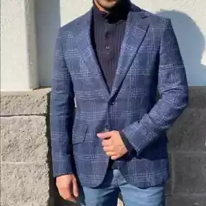 ABRIGO DEPORTIVO BLAZER 40R JOSEPH ABBOUD PARA HOMBRE GRIS A CUADROS 100 % LANA - Imagen 1 de 6