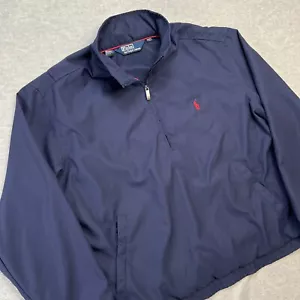 Vintage Polo Ralph Lauren Jacket Mens Large Navy 1/4 Zip Windbreaker Mesh Lined - Picture 1 of 11