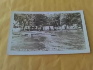 RARE 1930s RPPC POSTCARD WEST SHORE LAKE CABINS BOATS LAKE GAGE INDIANA - Bild 1 von 2