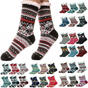 Women Winter Cozy Fuzzy Sherpa Fleece-lined Warm Thermal Non-Skid Slipper Socks