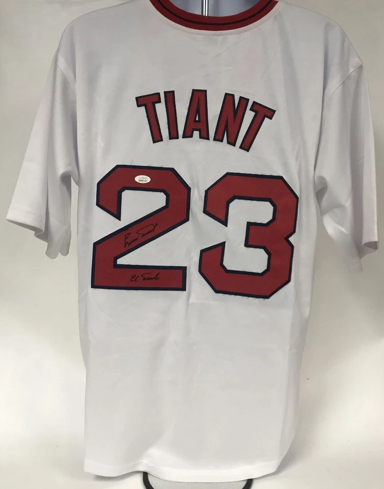 Luis Tiant Signed Autographed "El Tiante" Boston White XL Baseball Jersey : JSA - Image 1 of 3