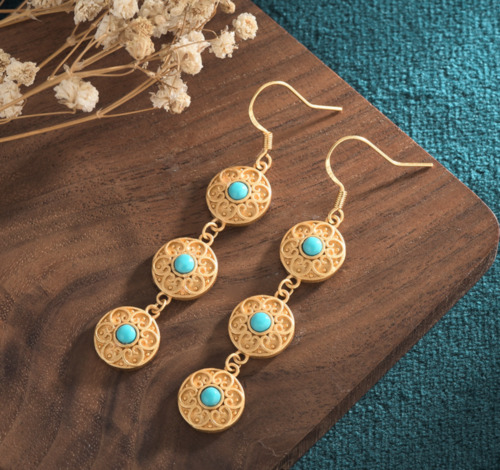Gemstone Hook 18K Gold Plated Natural Turquoise Bohemian Drop Dangle Earrings
