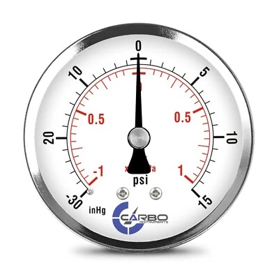 2-1/2" Dry Compound Vacuum Gauge Chrome Plated Steel Case Back -30inHg /+15psi  - Image 1 of 4