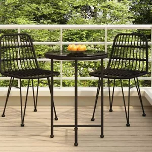 vidaXL Dining Table Black Ø21.7" Tempered Glass and Steel - Picture 1 of 6