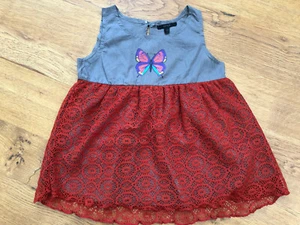 IKKS Girls Grey/Rust Butterfly Print Tunic Dress + Lace Overlay - BNIP - Picture 1 of 3