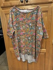 LuLaRoe Women Top XL Pink Green Paisley Boxy Short Sleeve Stretch As Is - Foto 1 di 8