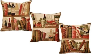SET OF 3 BELGIAN TAPESTRY CUSHION COVERS, LIBRARY & WINE SERIES 18"X18" 1757/8/9 - Picture 1 of 10