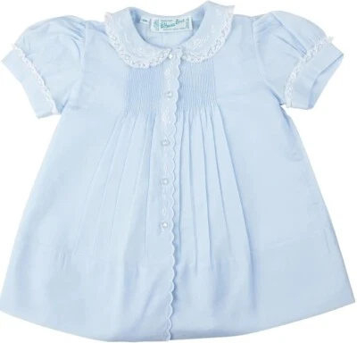 NWT Feltman Brothers Bros Blue Lace Pintuck Slip Dress Baby Girls Newborn NB - Image 1 of 2