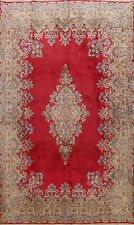 Vintage Red Floral Open Field Kirman Area Rug 9x12 Wool Handmade Carpet
