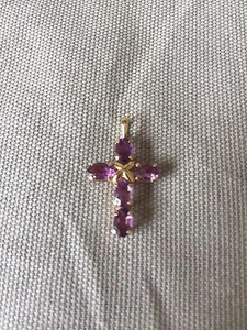 Amethyst Cross Pendant 10K Yellow Gold - Picture 1 of 8