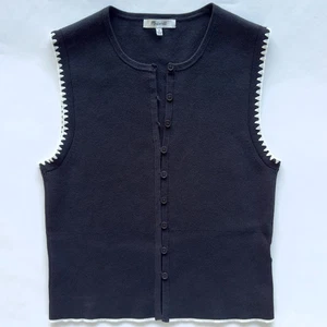 Suéter Madewell Blanket-Stitch Cuello Redondo Tank-Jet Negro Combo-Mujer Talla Med - Imagen 1 de 12