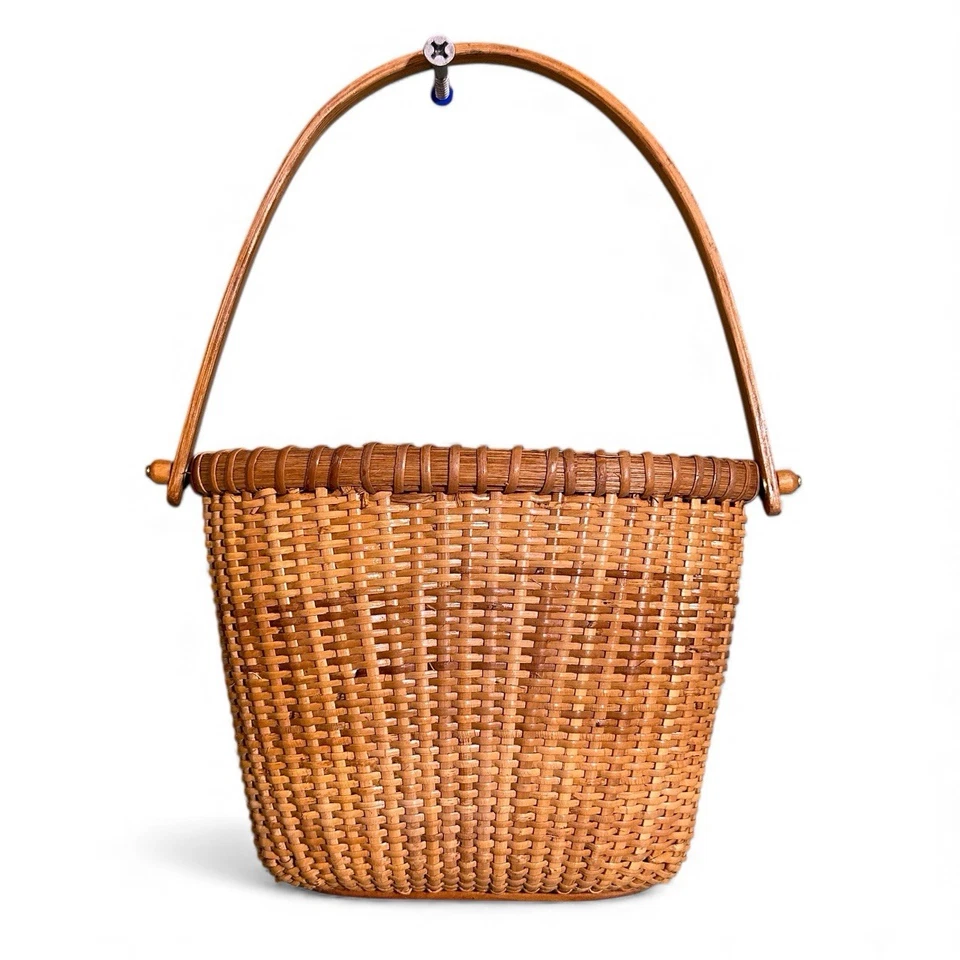 Винтажная корзина Nantucket Lighthouse Полукруглая Изогнутая Деревянная Ручка Трудно найти - Изображение 1 из 4