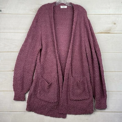 Cárdigan Zenana 1X Mujer Púrpura Grueso Palomitas de Maíz Frente Abierto Tejido Suéter Bolsillos Foto 1 de 4