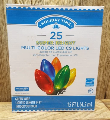HOLIDAY TIME 25 Multicolor Ceramic "look" C9 LED Christmas lights - NEW - Image 1 of 2