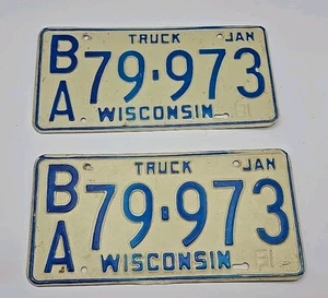 Wisconsin 1988 Truck Vintage license plates Set Of 2 # BA79-973 Expired Used - Picture 1 of 2