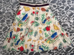 J. Falda Plisada Hawaiana Crew Estampado Waikiki Maui Hula Talla 00 Forrada - Imagen 1 de 3