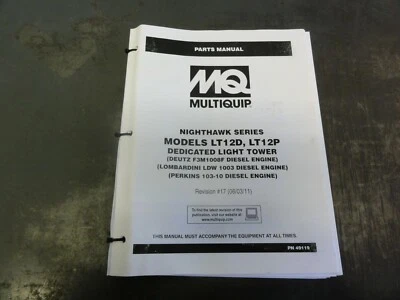 Multiquip LT12D LT12P Nighthawk Series Dedicated Light Tower Parts Manual  49119 - Image 1 of 4