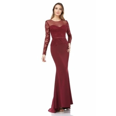 JS Collections  Burgundy Gown Illusion Neck Lace Wedding Party Formal Size 6 - Image 1 of 4