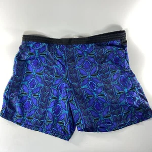 Vtg Mens Speedo Blue Teal Tie Dye Effect Nylon Lined Swim Shorts Swim Trunks XL - Picture 1 of 6