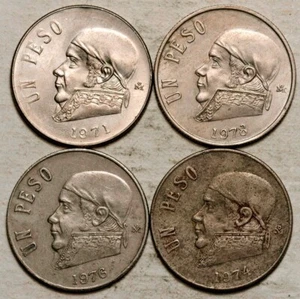 1971 1974 1976 1978 (OPEN 8) MEXICO LOT OF FOUR COINS 1 PESO - Picture 1 of 2