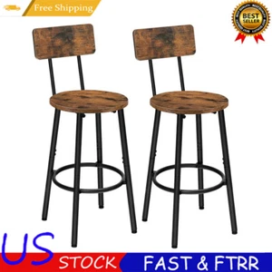 Set of 2 Bar Stools with Footrest and Back,25.2" Bar Chairs for Kitchen Island - Picture 1 of 9