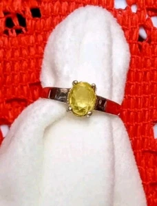 YELLOW SAPPHIRE RING SIZE 7.5 CERTIFIED GENUINE .925 SILVER PLATED RING SIZE 7.5 - Picture 1 of 18