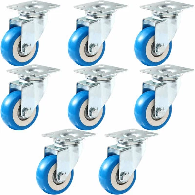 SGTALL 8 Pack 2 Inch Caster Wheels Swivel Plate On Blue Polyurethane Wheels PU