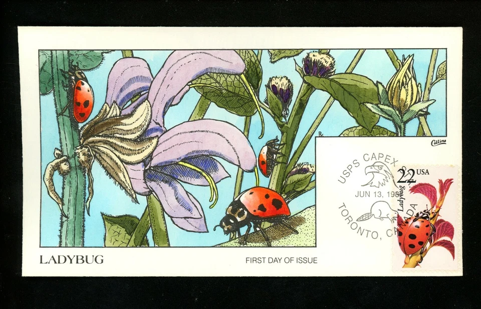 US FDC #2286//2335 / 2315 Collins Painted HP 1987 ON Wildlife Ladybug Insect  - Image 1 of 2