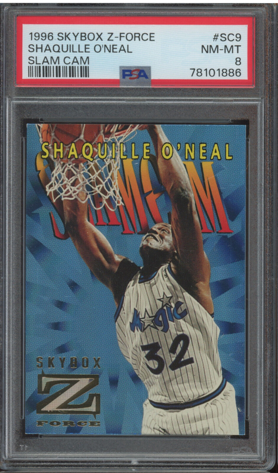 1996 Skybox Z-Force Slam Cam #SC9  Shaquille O'Neal NM-MT PSA 8