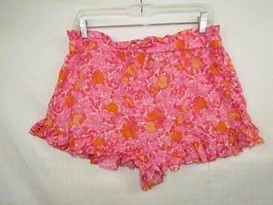 J Crew Womens Pink Floral Sleep Shorts Medium Ruffle Hem Drawstring ElasticWaist - Picture 1 of 4