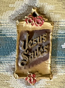 ANTIGUA PLACA ZONDERVAN JESÚS AHORRA METAL FUNDIDO Y POLICROMADA AÑOS 20 - Imagen 1 de 8