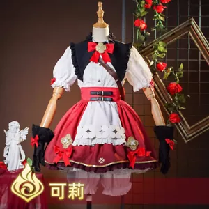 Genshin Impact Klee Cosplay Custome Set Kleid Tasche mit Zubehör Frauen Halloween - Bild 1 von 23
