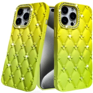 Coque pour iPhone 14 Pro Max décor strass caoutchouté TPU téléphone - Jaune - Photo 1 sur 10