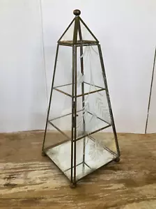 Vintage Glas und Messing Vitrine Pyramide Obelisk Form 12" hoch geätztes Glas - Bild 1 von 16