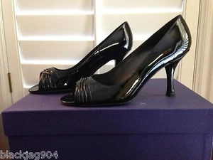STUART WEITZMAN DAPHNE PEEP TOE PATENT LEATHER PUMP - BLACK - Size 5.5 - New - Picture 1 of 8
