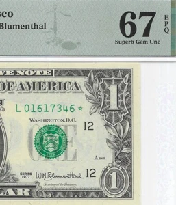 1977 $1 SAN FRANCISCO *STAR* ⭐️ FRN. PMG Superb GEM Uncirculated 67 EPQ Banknote - Picture 1 of 3