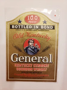 Etichetta bottiglia pubblicitaria whisky vecchia USA - Old Kentucky General Bourbon dritto - Foto 1 di 2