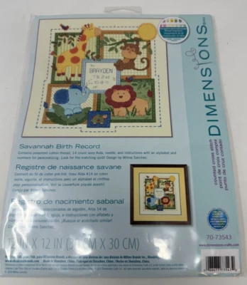 Dimensions/Baby Hugs Cross Stitch Quilt Kit 12"X12"-Savannah Birth Record - Image 1 of 3