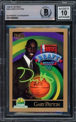 Skybox RC 365 Seattle Supersonics Auto 10 Beckett 1990-91 firmado por Gary Payton Foto 1 de 2
